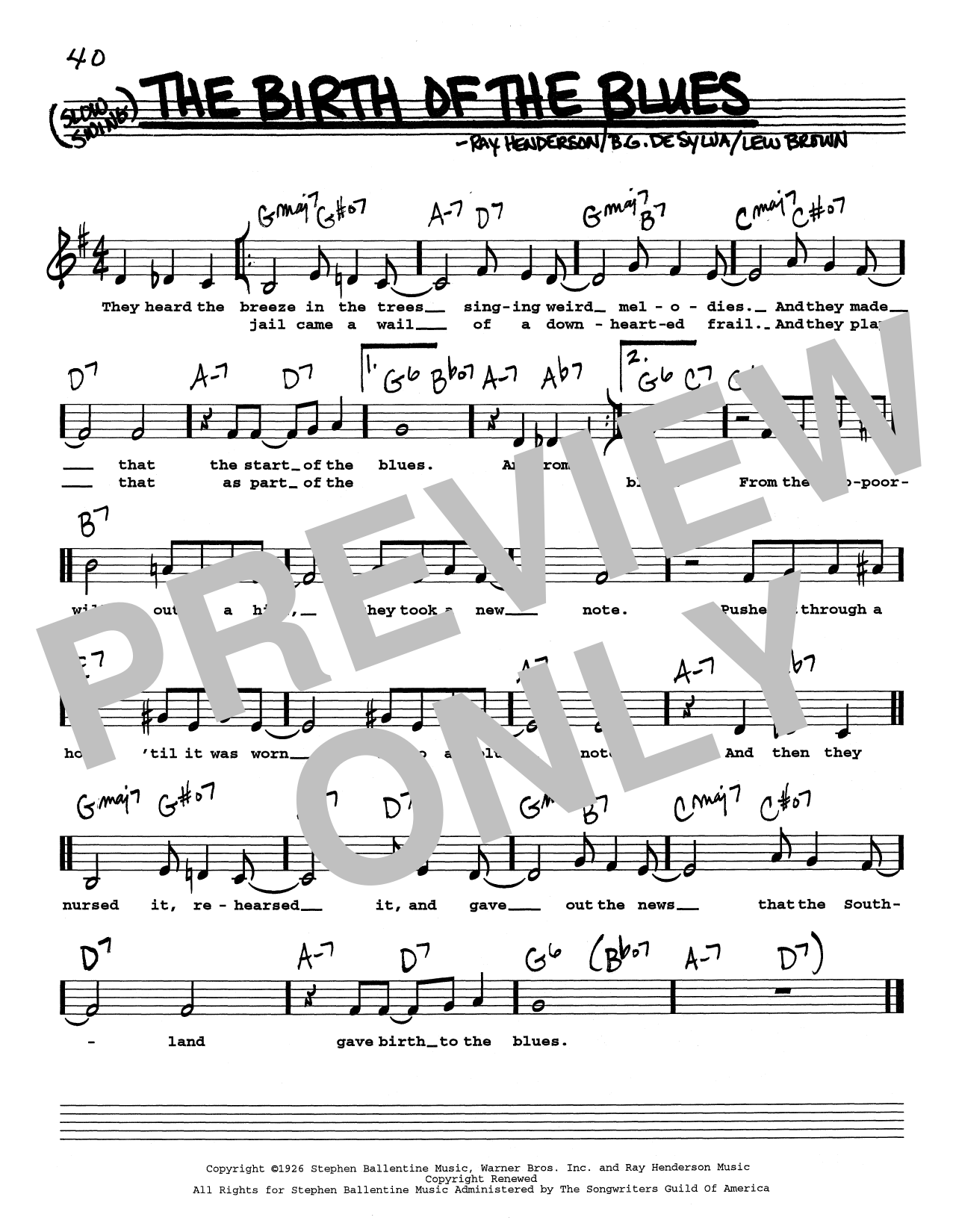 Learn to play B.G. DeSylva The Birth Of The Blues (Low Voice) sheet music for Real Book – Melody, Lyrics & Chords in minutes. Price: 5.9900$ B.G. DeSylva The Birth Of The Blues (Low Voice) sheet music notes and chords arranged for Real Book – Melody, Lyrics & Chords