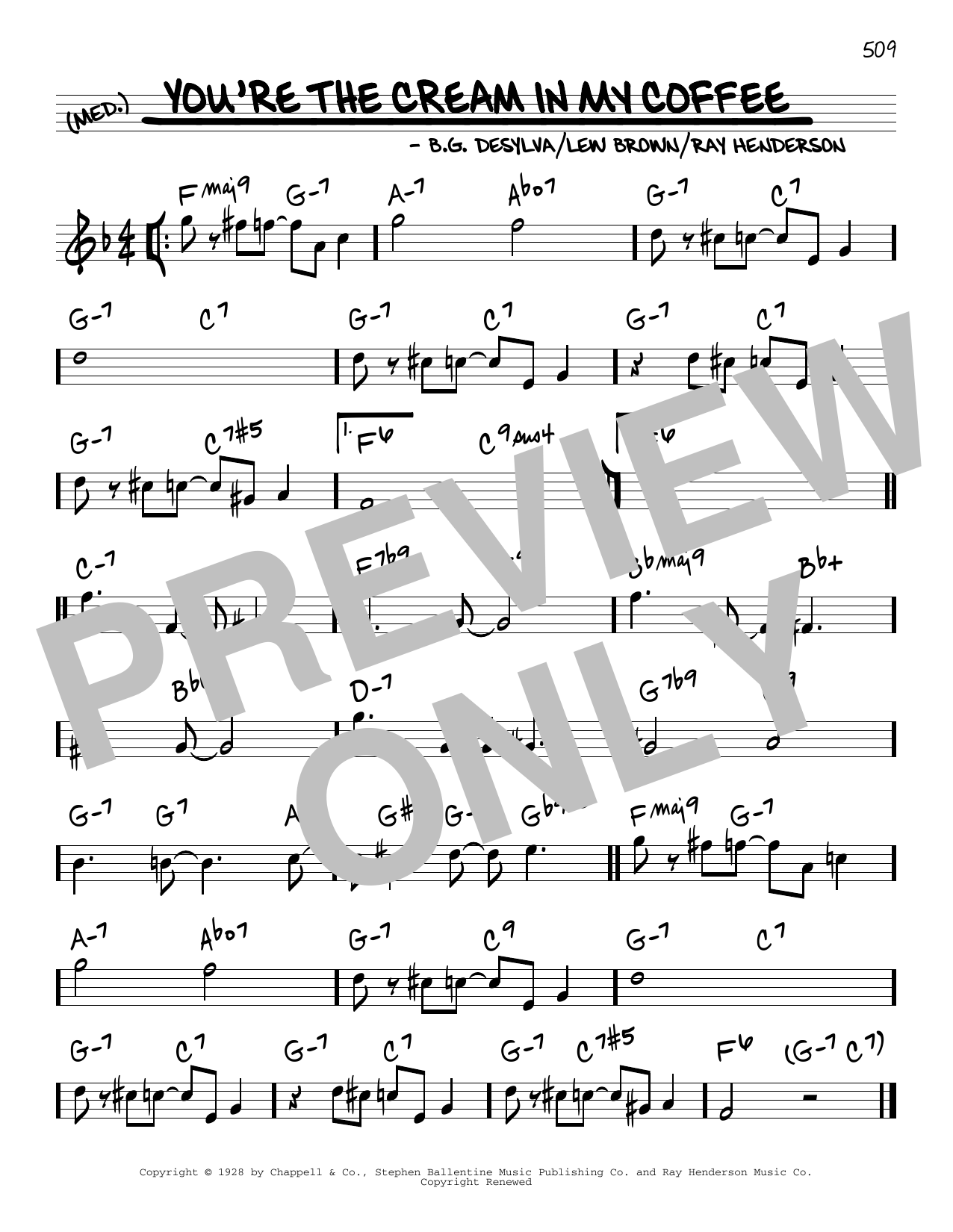 Learn to play B.G. DeSylva You're The Cream In My Coffee sheet music for Real Book – Melody & Chords in minutes. Price: 5.9900$ B.G. DeSylva You're The Cream In My Coffee sheet music notes and chords arranged for Real Book – Melody & Chords