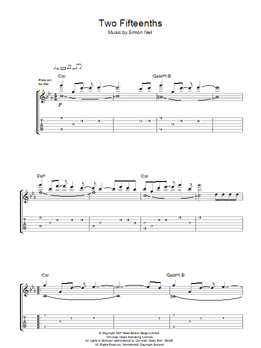 Learn to play Biffy Clyro 2/15ths (Two Fifteenths) sheet music for Guitar Tab in minutes. Price: 7.8900$ Biffy Clyro 2/15ths (Two Fifteenths) sheet music notes and chords arranged for Guitar Tab