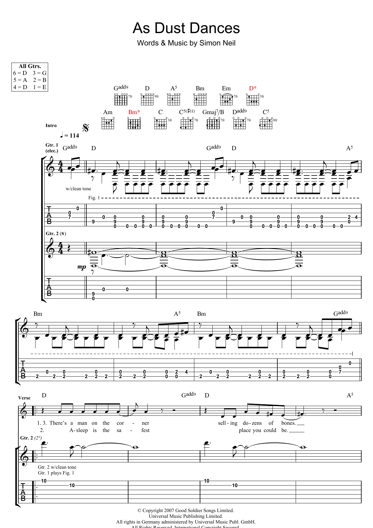 Learn to play Biffy Clyro As Dust Dances sheet music for Guitar Tab in minutes. Price: 7.8900$ Biffy Clyro As Dust Dances sheet music notes and chords arranged for Guitar Tab