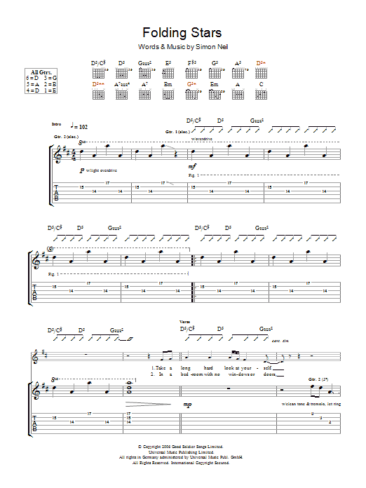 Biffy Clyro Folding Stars sheet music notes and chords. Download Printable PDF.