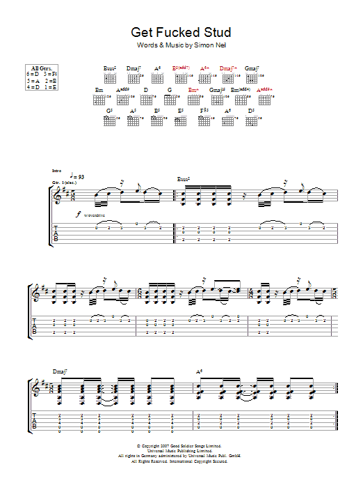 Biffy Clyro Get Fucked Stud sheet music notes and chords. Download Printable PDF.