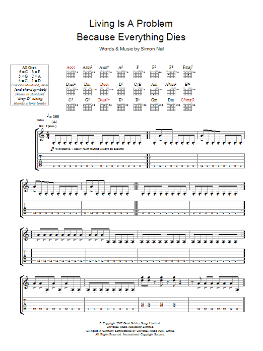 Biffy Clyro Living Is A Problem Because Everything Dies sheet music notes and chords. Download Printable PDF.