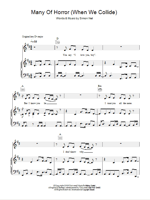 Biffy Clyro Many Of Horror (When We Collide) sheet music notes and chords. Download Printable PDF.