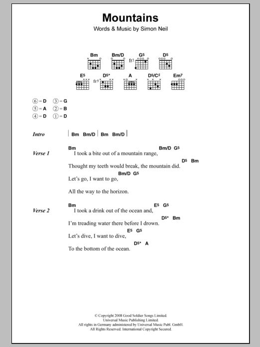 Biffy Clyro Mountains sheet music notes and chords. Download Printable PDF.