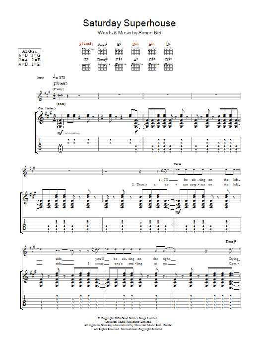 Biffy Clyro Saturday Superhouse sheet music notes and chords. Download Printable PDF.