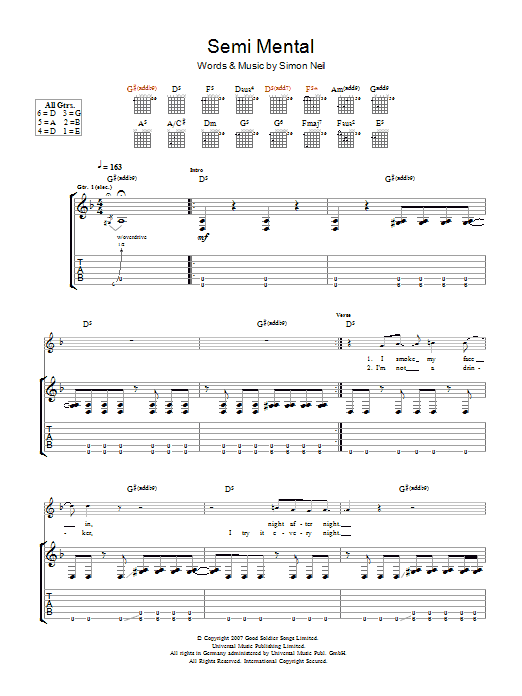 Biffy Clyro Semi-Mental sheet music notes and chords. Download Printable PDF.