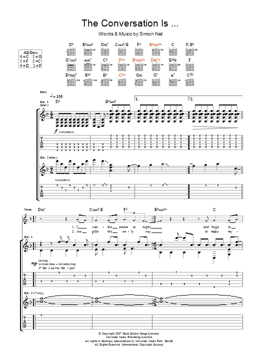 Learn to play Biffy Clyro The Conversation Is... sheet music for Guitar Tab in minutes. Price: 7.8900$ Biffy Clyro The Conversation Is... sheet music notes and chords arranged for Guitar Tab