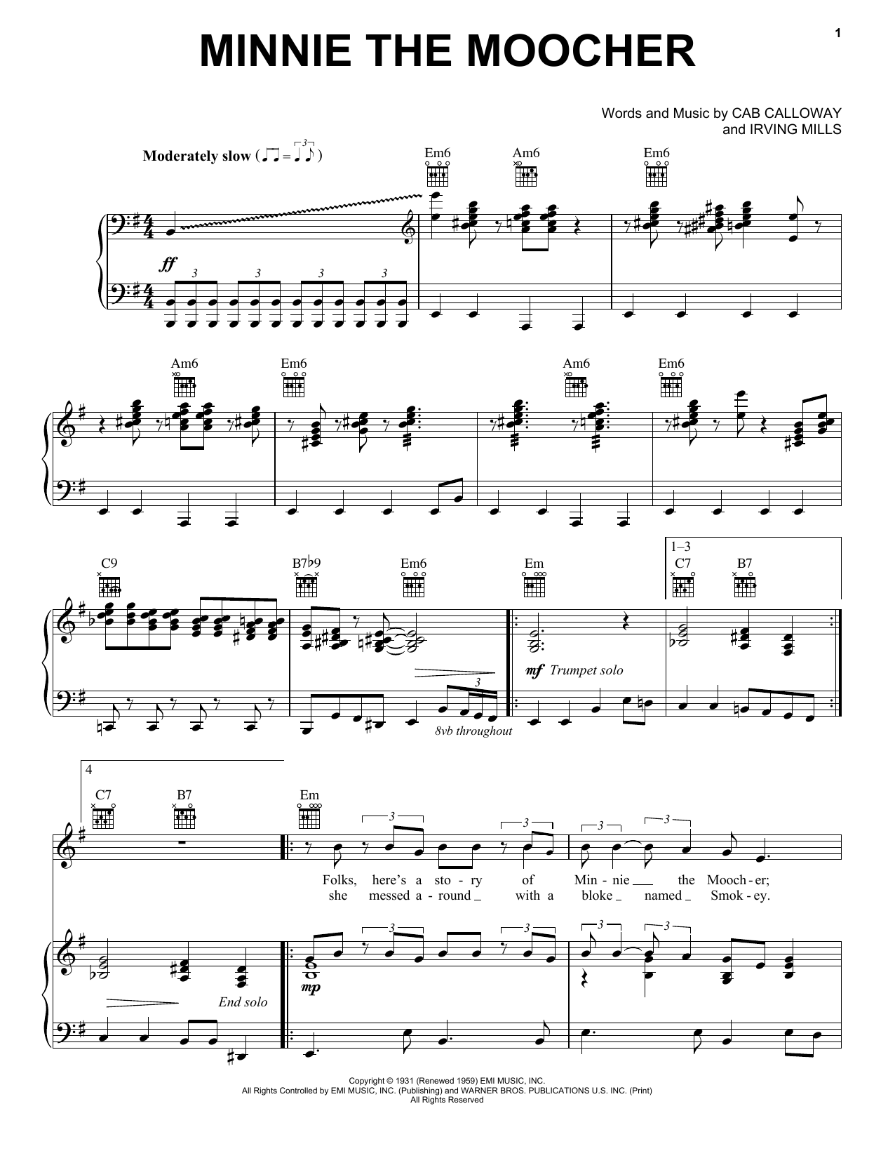 Learn to play Big Bad Voodoo Daddy Minnie The Moocher sheet music for Piano, Vocal & Guitar Chords (Right-Hand Melody) in minutes. Price: 7.8900$ Big Bad Voodoo Daddy Minnie The Moocher sheet music notes and chords arranged for Piano, Vocal & Guitar Chords (Right-Hand Melody)