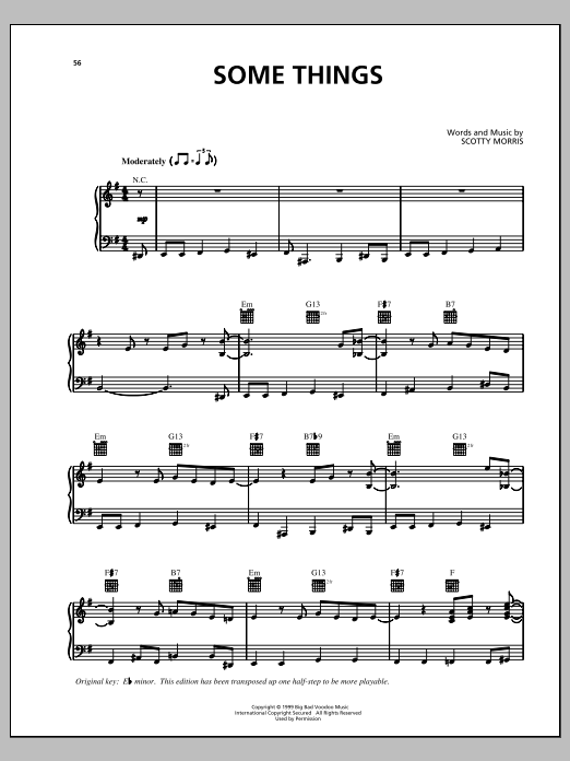 Learn to play Big Bad Voodoo Daddy Some Things sheet music for Piano, Vocal & Guitar Chords (Right-Hand Melody) in minutes. Price: 7.8900$ Big Bad Voodoo Daddy Some Things sheet music notes and chords arranged for Piano, Vocal & Guitar Chords (Right-Hand Melody)