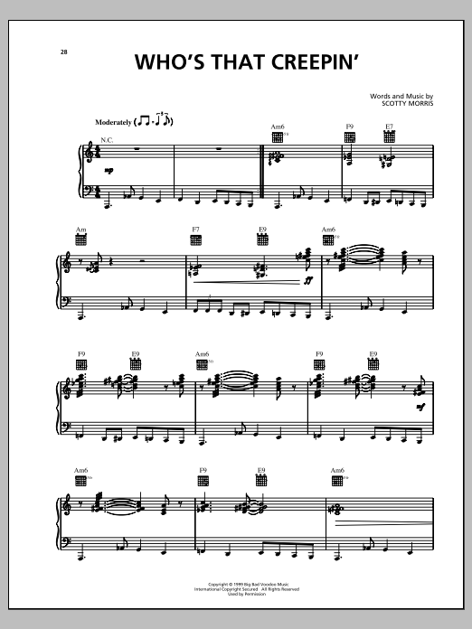 Learn to play Big Bad Voodoo Daddy Who's That Creepin' sheet music for Piano, Vocal & Guitar Chords (Right-Hand Melody) in minutes. Price: 7.8900$ Big Bad Voodoo Daddy Who's That Creepin' sheet music notes and chords arranged for Piano, Vocal & Guitar Chords (Right-Hand Melody)