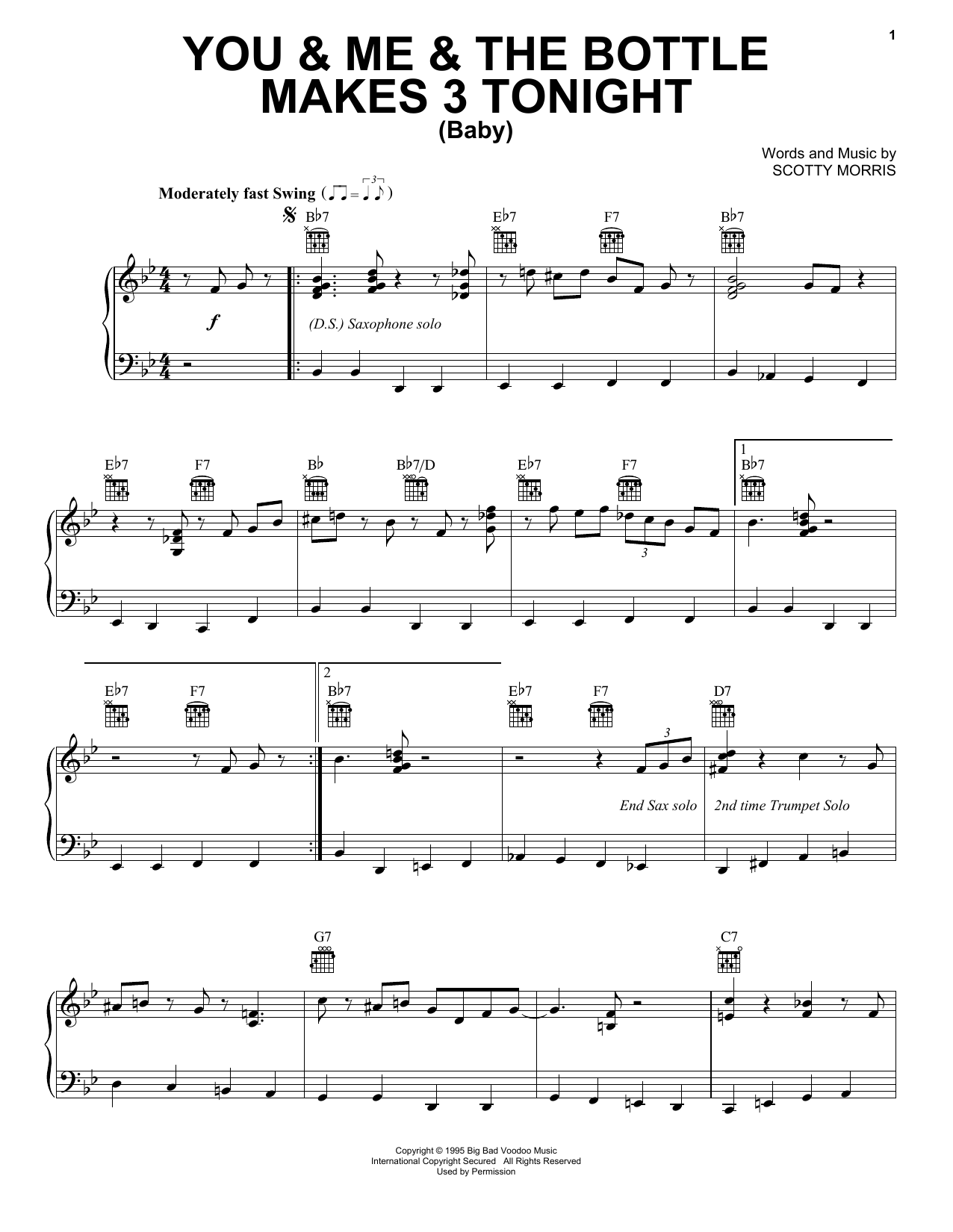 Big Bad Voodoo Daddy You & Me & The Bottle Makes 3 Tonight (Baby) sheet music notes and chords. Download Printable PDF.