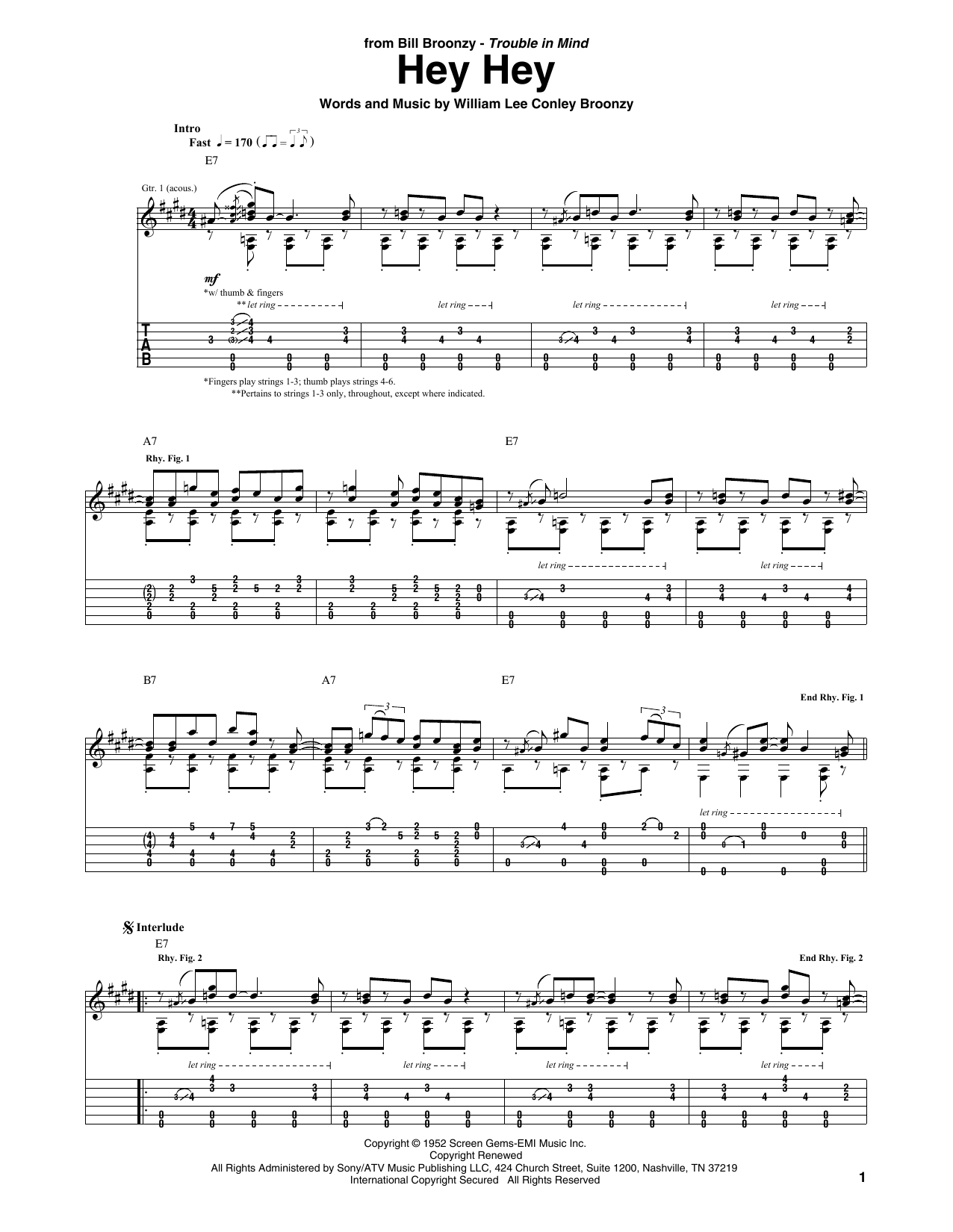 Learn to play Big Bill Broonzy Hey Hey sheet music for Guitar Tab in minutes. Price: 7.8900$ Big Bill Broonzy Hey Hey sheet music notes and chords arranged for Guitar Tab