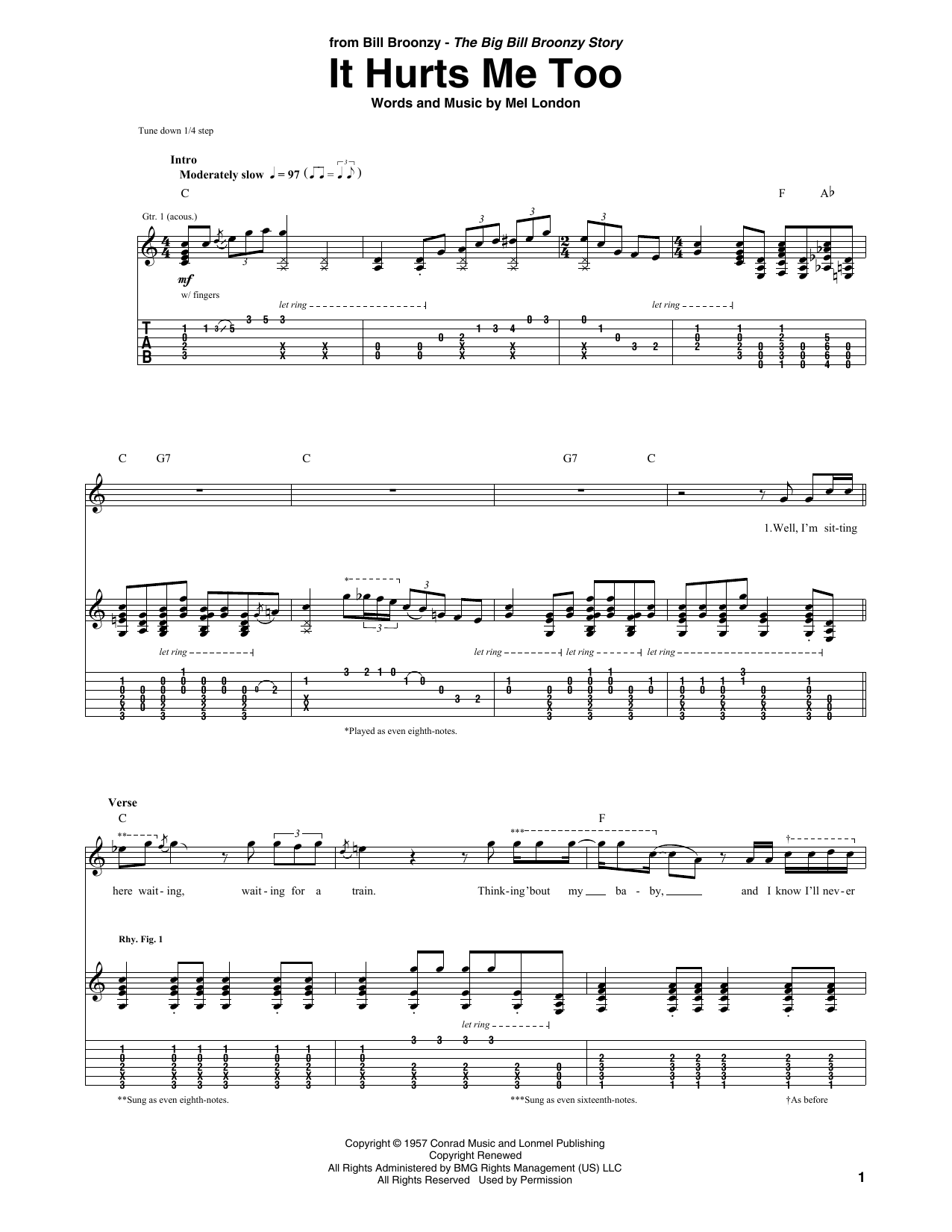 Learn to play Big Bill Broonzy It Hurts Me Too sheet music for Guitar Tab in minutes. Price: 7.8900$ Big Bill Broonzy It Hurts Me Too sheet music notes and chords arranged for Guitar Tab