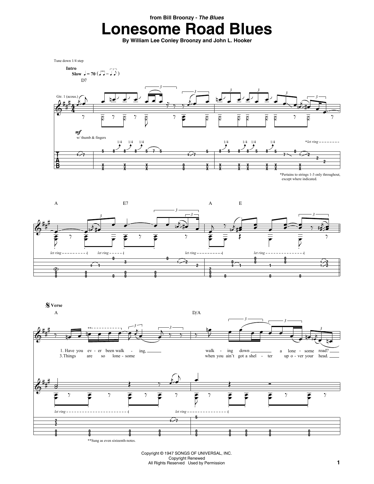 Learn to play Big Bill Broonzy Lonesome Road Blues sheet music for Guitar Tab in minutes. Price: 7.8900$ Big Bill Broonzy Lonesome Road Blues sheet music notes and chords arranged for Guitar Tab