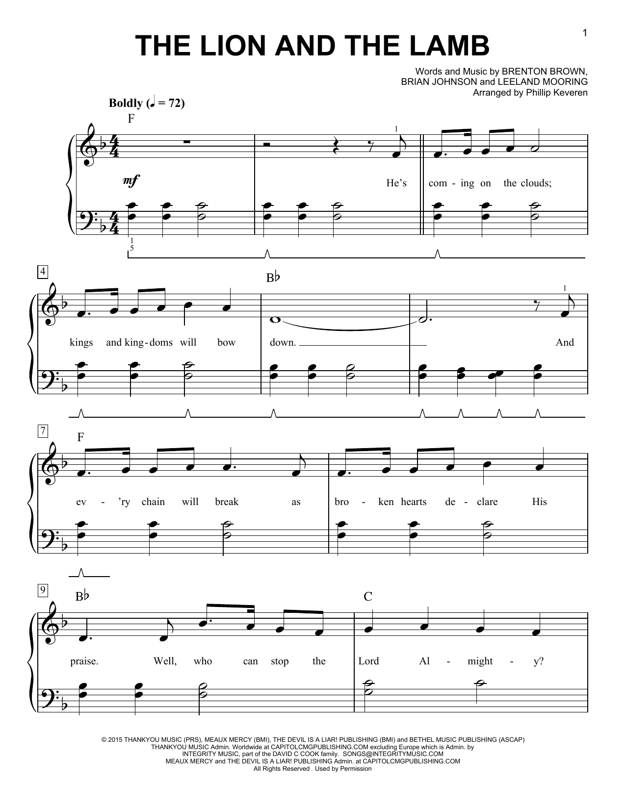 Big Daddy Weave The Lion And The Lamb (arr. Phillip Keveren) sheet music notes and chords. Download Printable PDF.