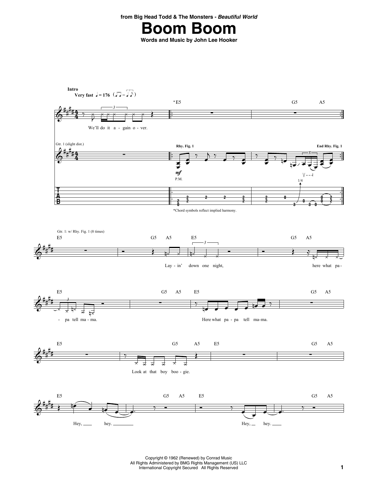 Big Head Todd & The Monsters Boom Boom sheet music notes and chords. Download Printable PDF.