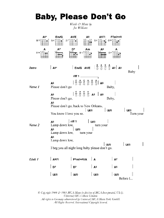 Big Joe Williams Baby Please Don't Go sheet music notes and chords arranged for Real Book – Melody, Lyrics & Chords