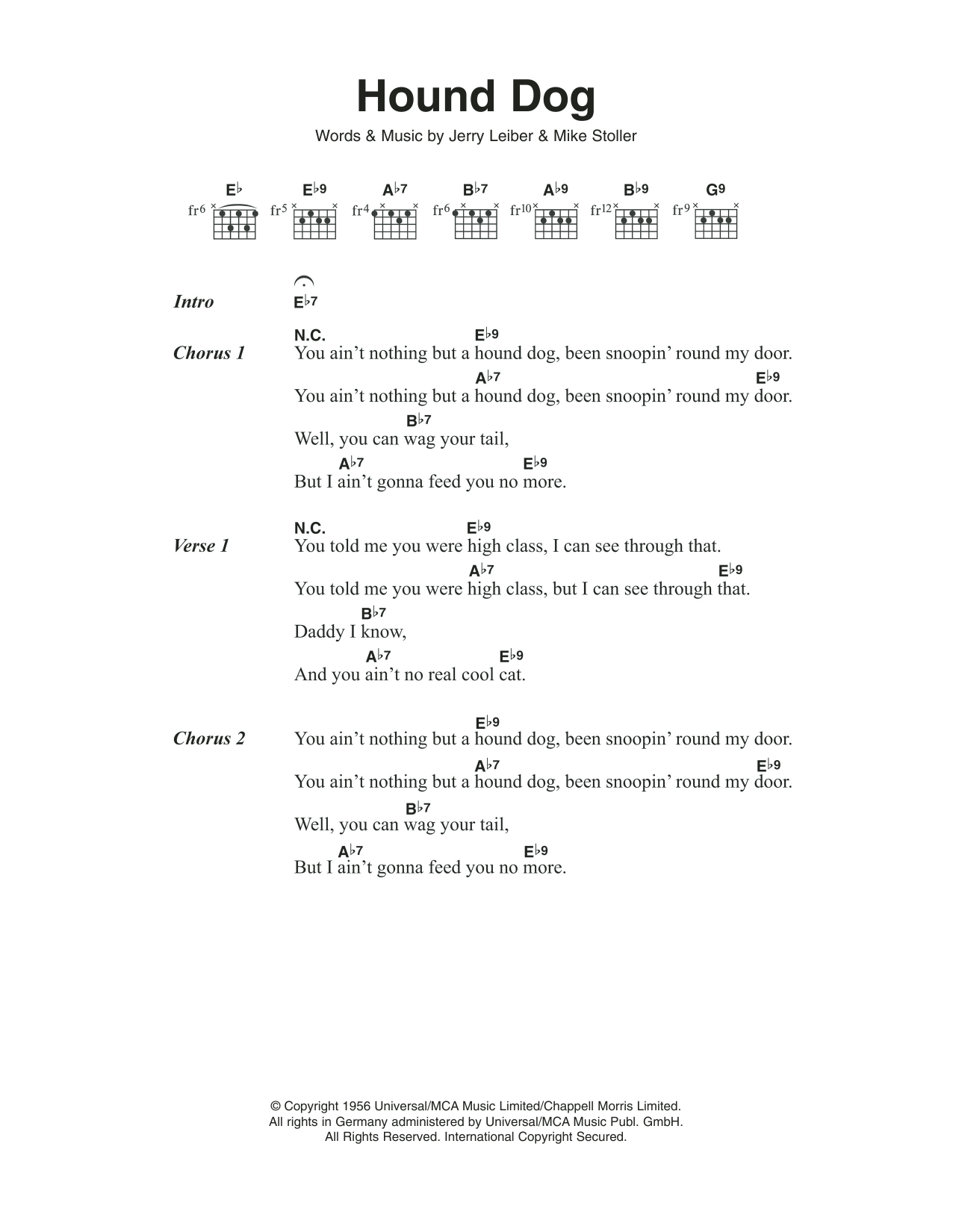 Elvis Presley Hound Dog sheet music notes and chords. Download Printable PDF.