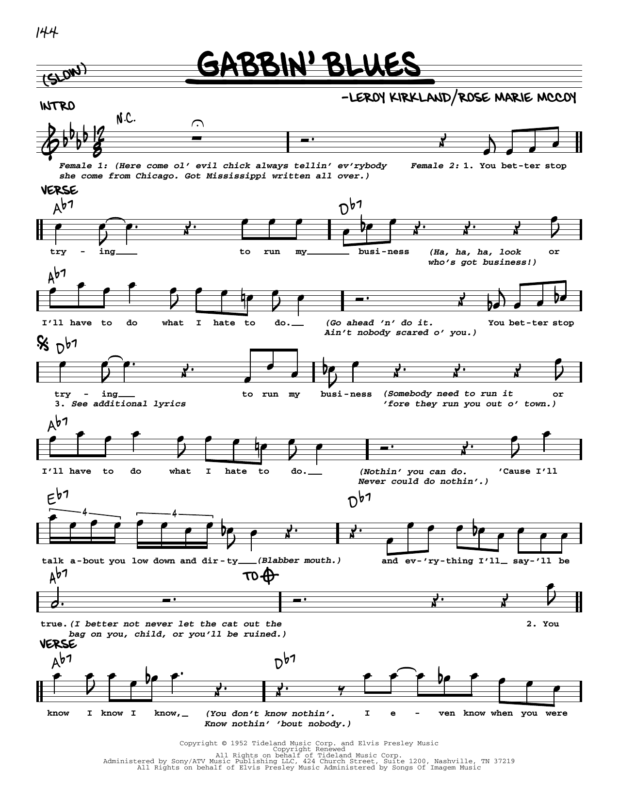 Learn to play Big Maybelle Gabbin' Blues sheet music for Real Book – Melody & Chords in minutes. Price: 5.9900$ Big Maybelle Gabbin' Blues sheet music notes and chords arranged for Real Book – Melody & Chords