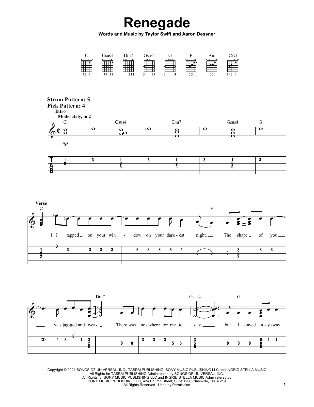 Big Red Machine Renegade (feat. Taylor Swift) sheet music notes and chords. Download Printable PDF.