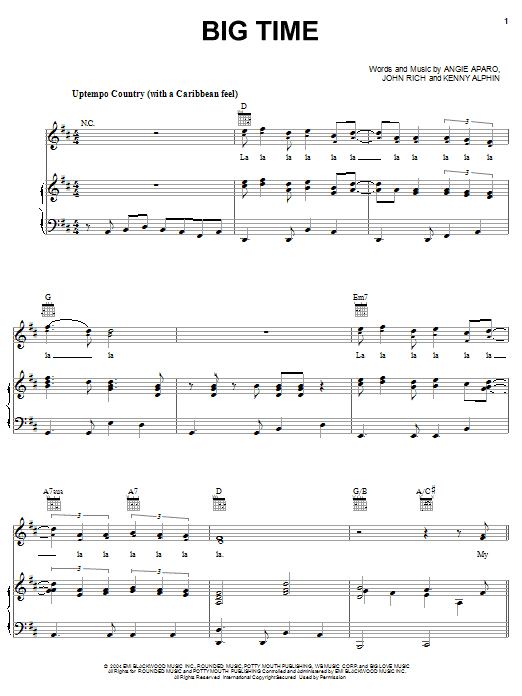 Learn to play Big & Rich Big Time sheet music for Piano, Vocal & Guitar Chords (Right-Hand Melody) in minutes. Price: 7.8900$ Big & Rich Big Time sheet music notes and chords arranged for Piano, Vocal & Guitar Chords (Right-Hand Melody)
