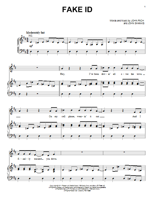 Big & Rich Fake I.D. sheet music notes and chords arranged for Piano, Vocal & Guitar Chords (Right-Hand Melody)