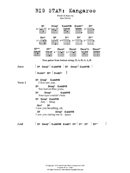 Big Star Kangaroo sheet music notes and chords. Download Printable PDF.