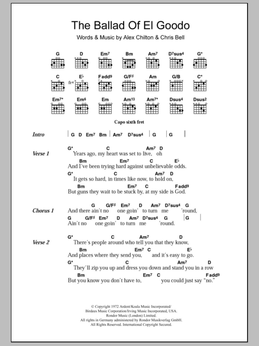 Big Star The Ballad Of El Goodo sheet music notes and chords. Download Printable PDF.