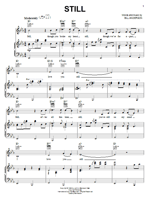 Bill Anderson Still sheet music notes and chords arranged for Piano, Vocal & Guitar Chords (Right-Hand Melody)