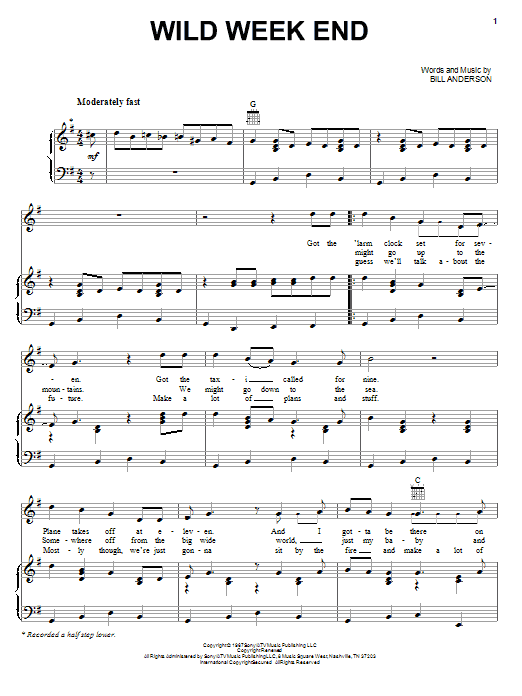 Bill Anderson Wild Week End sheet music notes and chords arranged for Piano, Vocal & Guitar Chords (Right-Hand Melody)