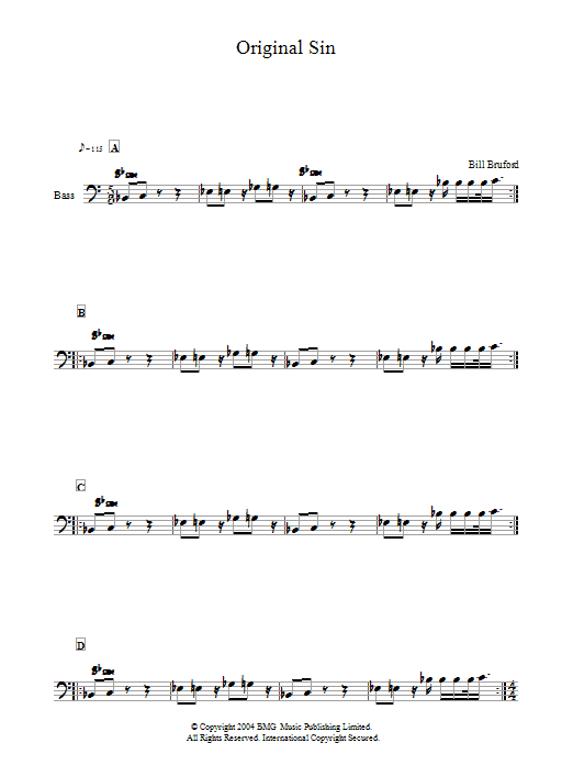Learn to play Bill Bruford Original Sin sheet music for Easy Bass Tab in minutes. Price: 5.9900$ Bill Bruford Original Sin sheet music notes and chords arranged for Easy Bass Tab