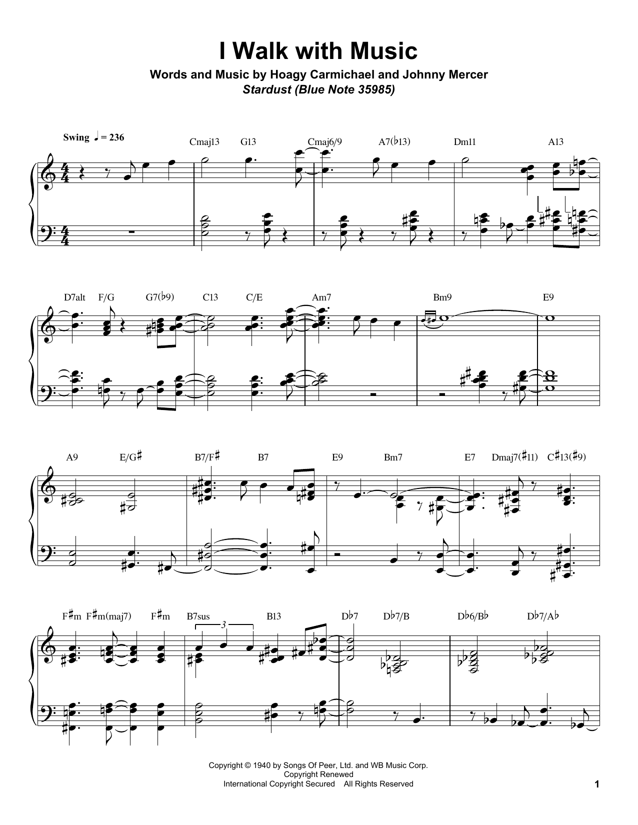 Bill Charlap I Walk With Music sheet music notes and chords. Download Printable PDF.