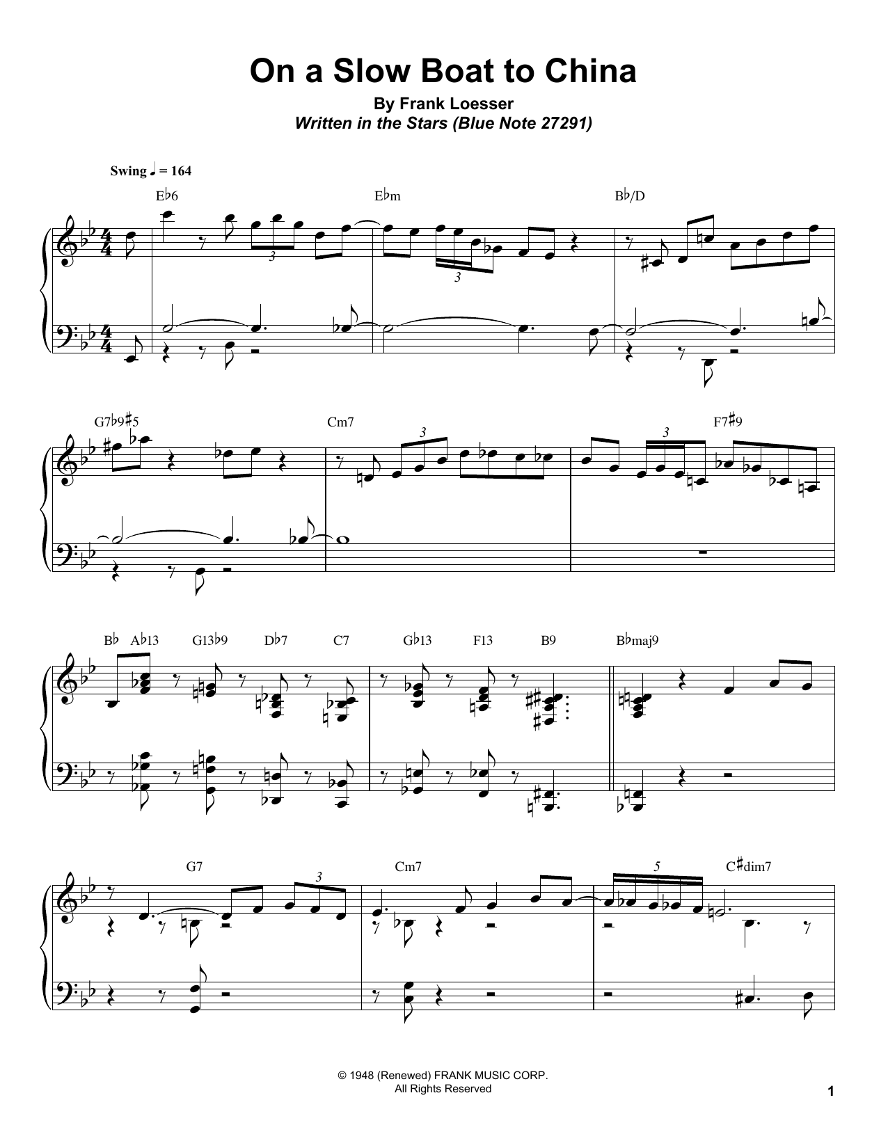 Learn to play Bill Charlap On A Slow Boat To China sheet music for Piano Transcription in minutes. Price: 7.8900$ Bill Charlap On A Slow Boat To China sheet music notes and chords arranged for Piano Transcription
