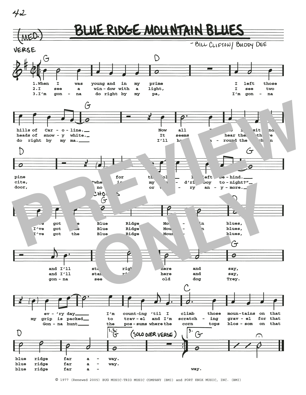 Bill Clifton Blue Ridge Mountain Blues sheet music notes and chords arranged for Real Book – Melody, Lyrics & Chords