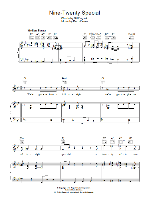 Bill Engvick Nine-Twenty Special sheet music notes and chords arranged for Piano, Vocal & Guitar Chords