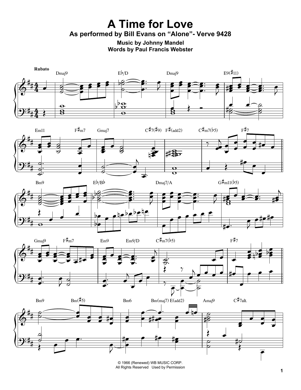 Bill Evans A Time For Love sheet music notes and chords. Download Printable PDF.