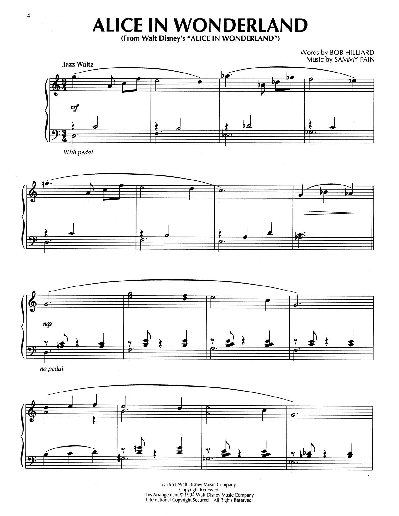 Learn to play Bill Evans Alice In Wonderland (from Disney's Alice In Wonderland) (arr. Bill Boyd) sheet music for Piano Solo in minutes. Price: 7.8900$ Bill Evans Alice In Wonderland (from Disney's Alice In Wonderland) (arr. Bill Boyd) sheet music notes and chords arranged for Piano Solo