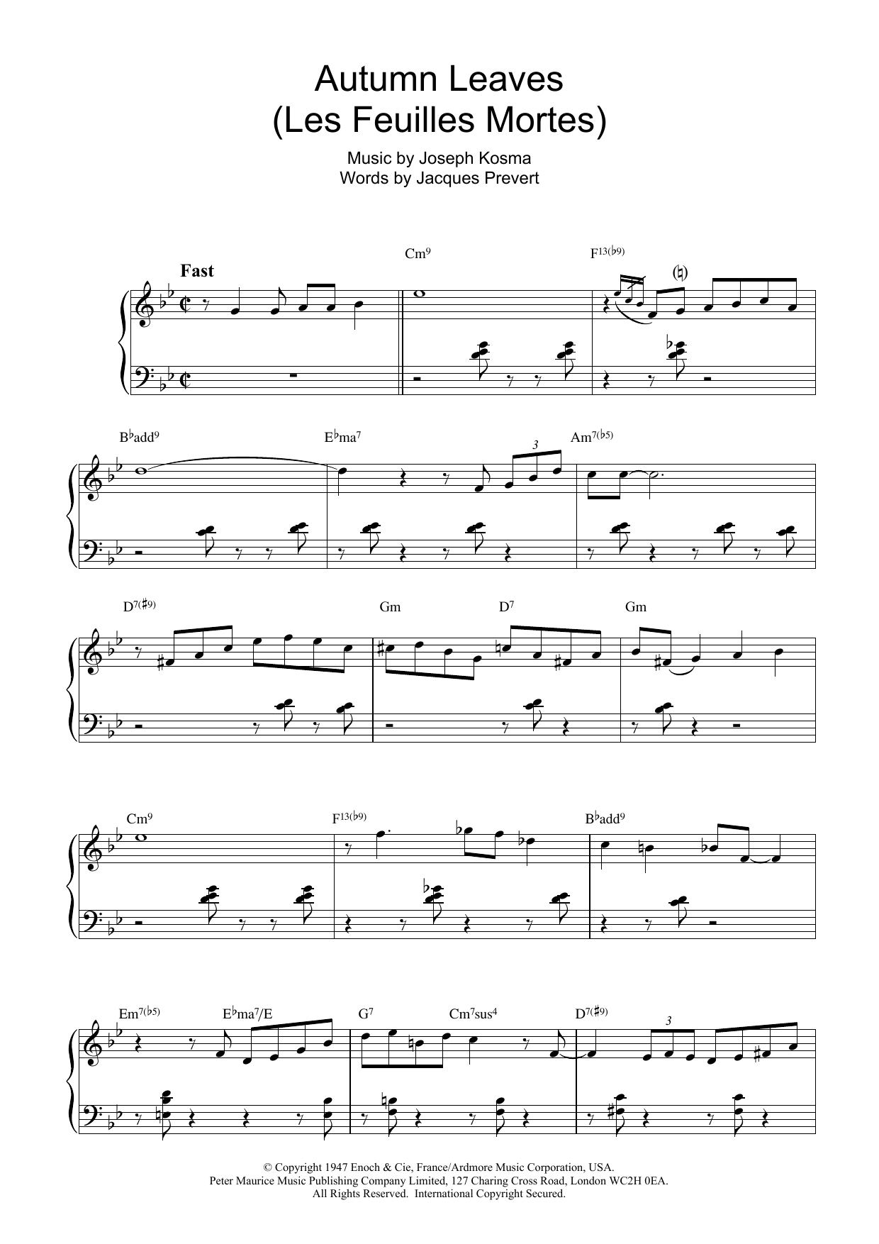 Bill Evans Autumn Leaves (Les Feuilles Mortes) sheet music notes and chords. Download Printable PDF.