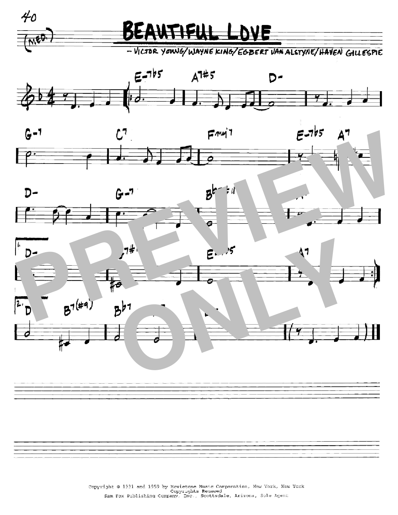 Bill Evans Beautiful Love sheet music notes and chords arranged for Real Book – Melody & Chords – Bb Instruments