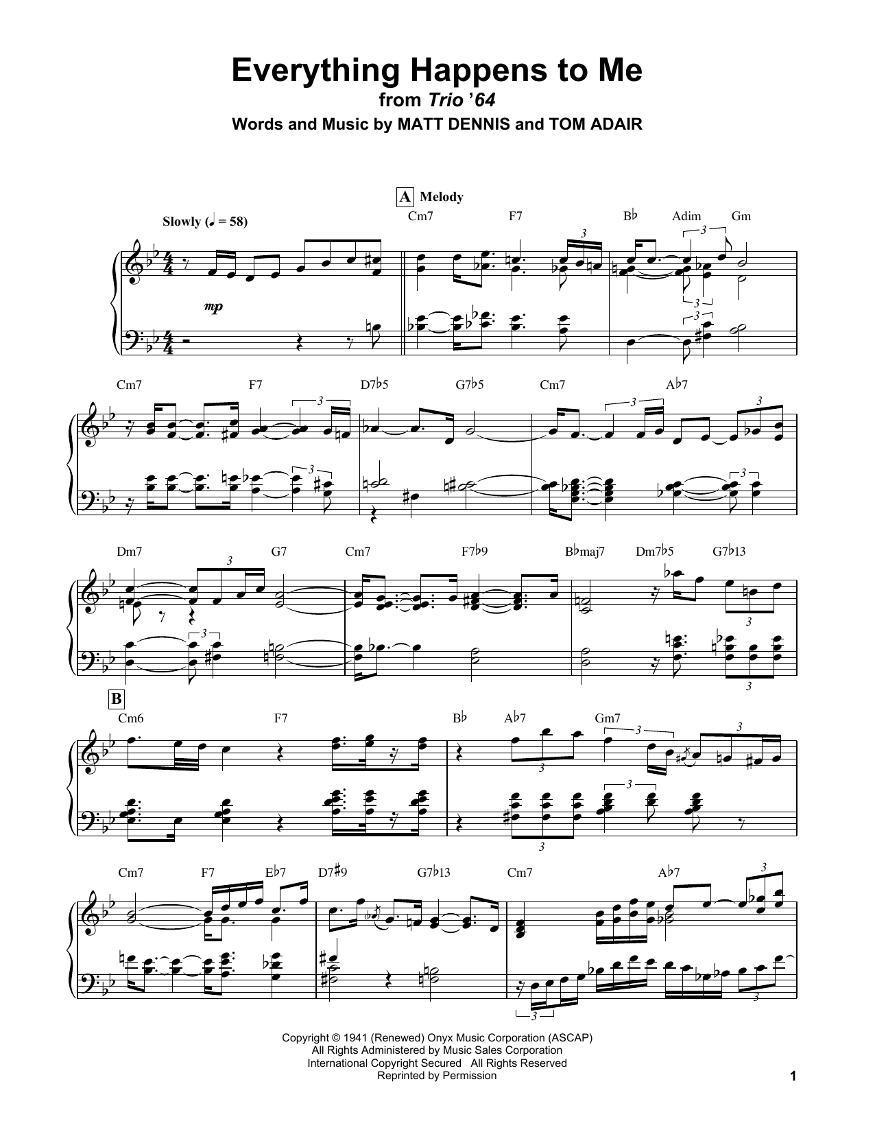 Bill Evans Everything Happens To Me sheet music notes and chords. Download Printable PDF.