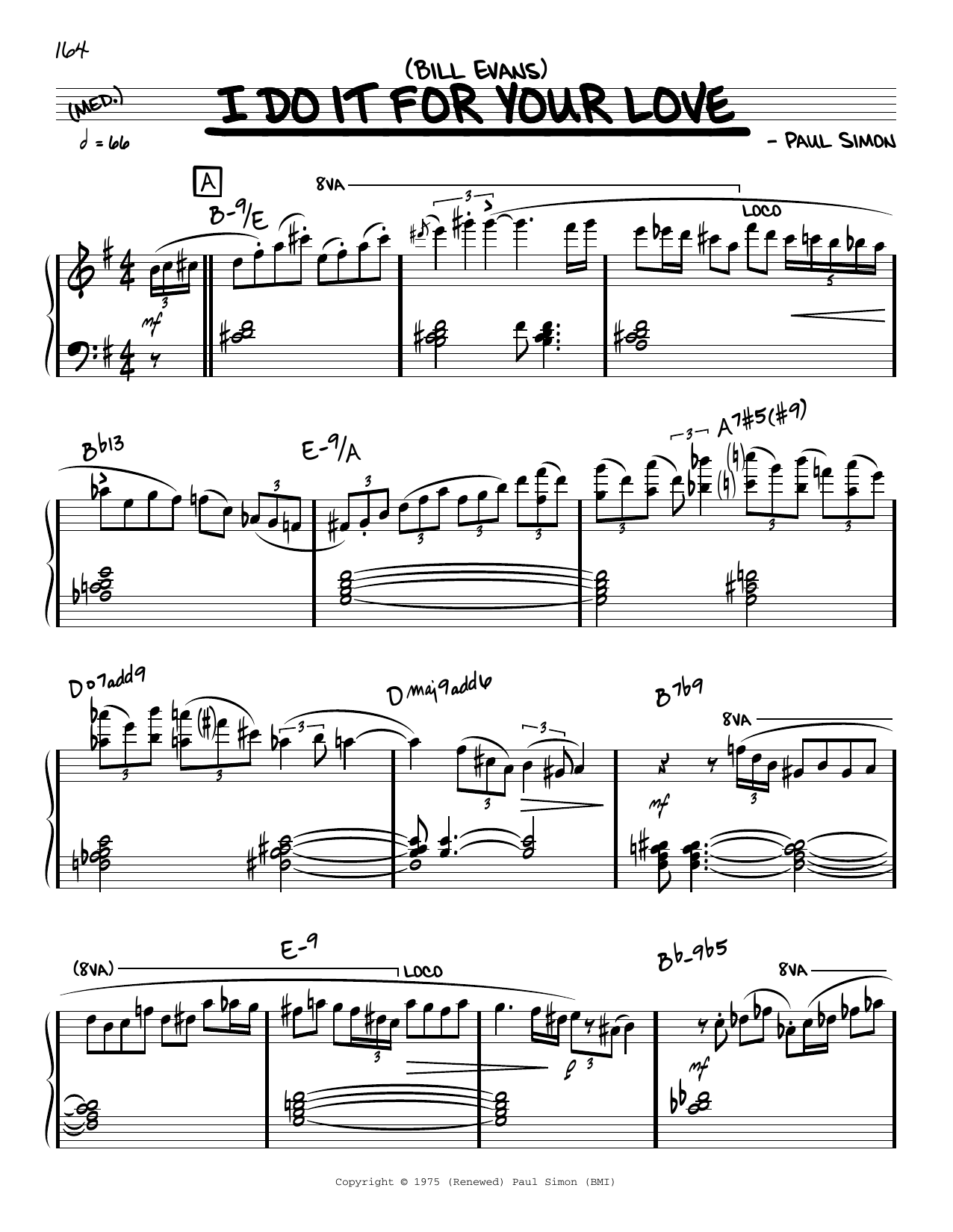 Bill Evans I Do It For Your Love (solo only) sheet music notes and chords. Download Printable PDF.