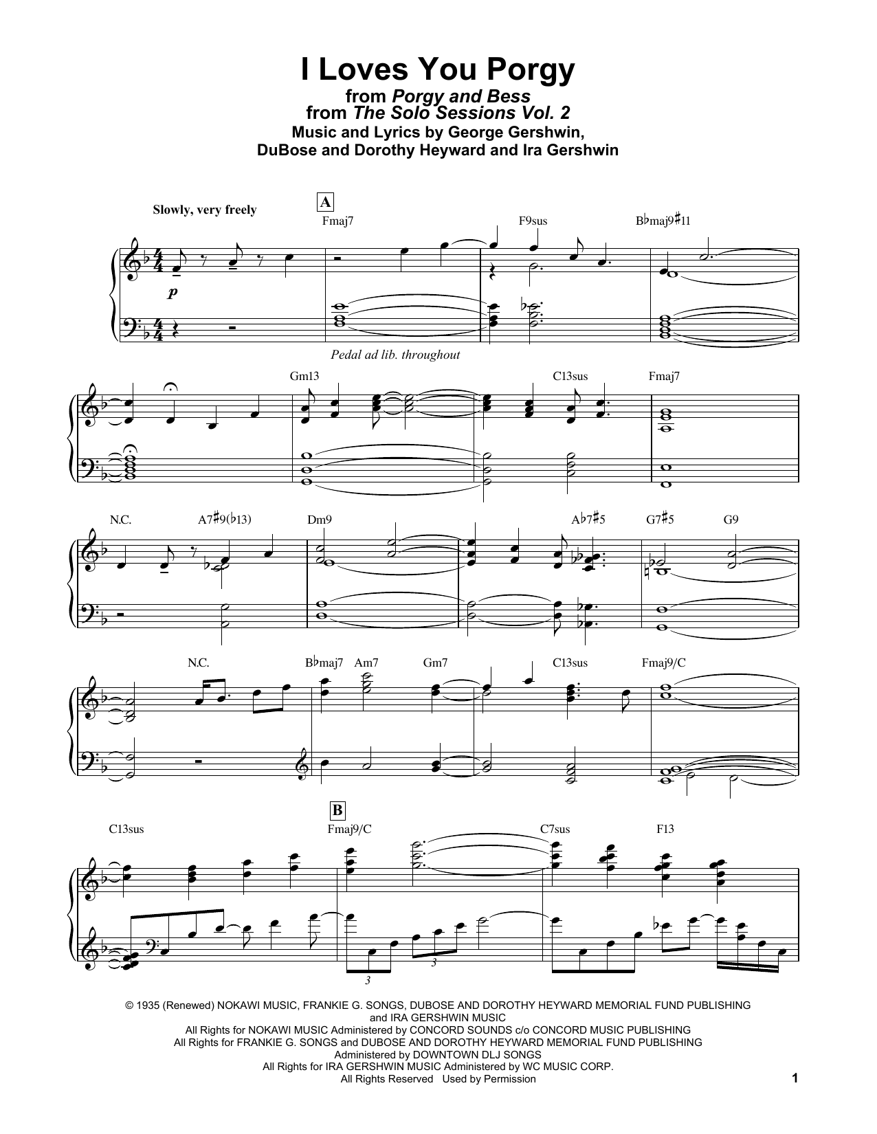 Bill Evans I Loves You, Porgy (from Porgy and Bess) sheet music notes and chords arranged for Piano Solo