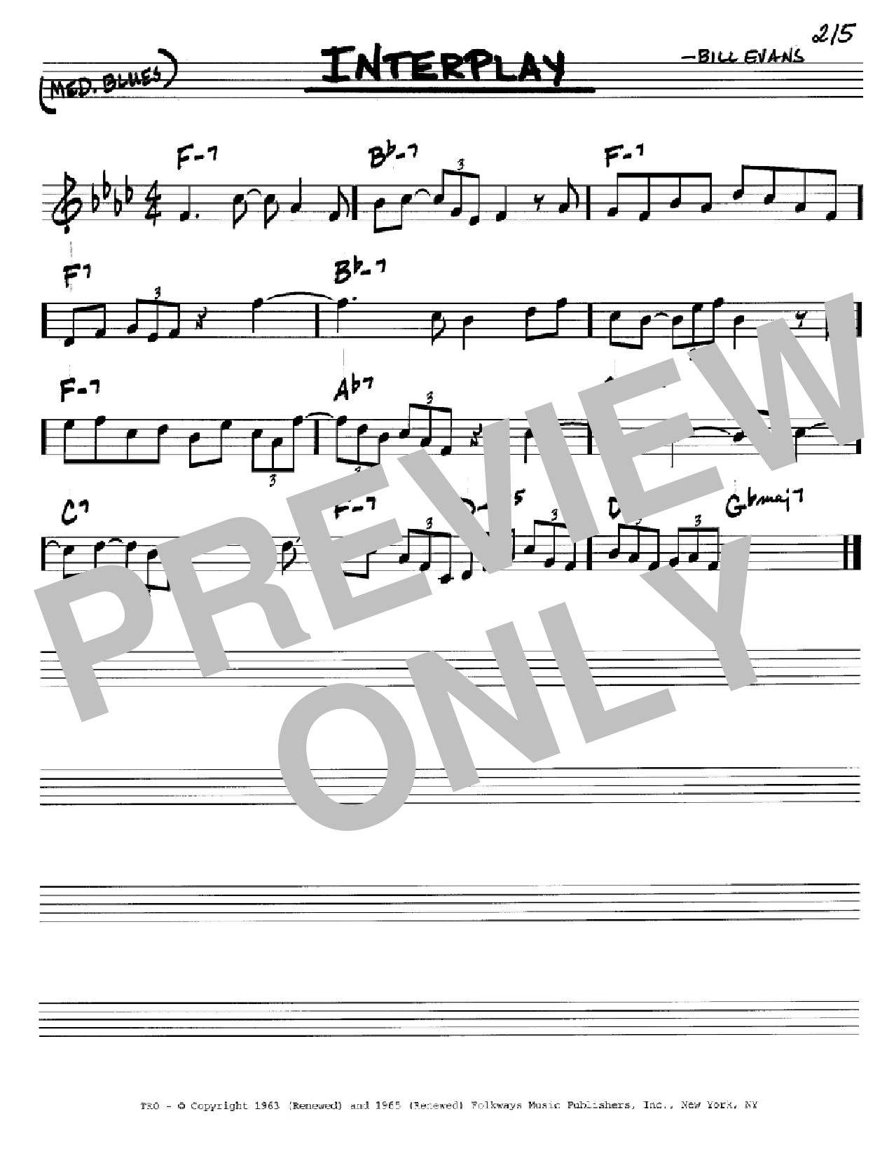 Bill Evans Interplay sheet music notes and chords. Download Printable PDF.