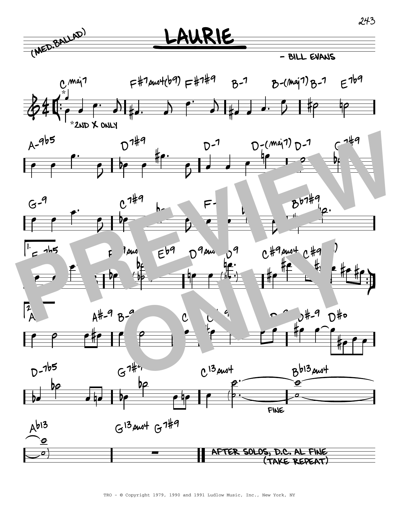 Learn to play Bill Evans Laurie sheet music for Real Book – Melody & Chords in minutes. Price: 5.9900$ Bill Evans Laurie sheet music notes and chords arranged for Real Book – Melody & Chords