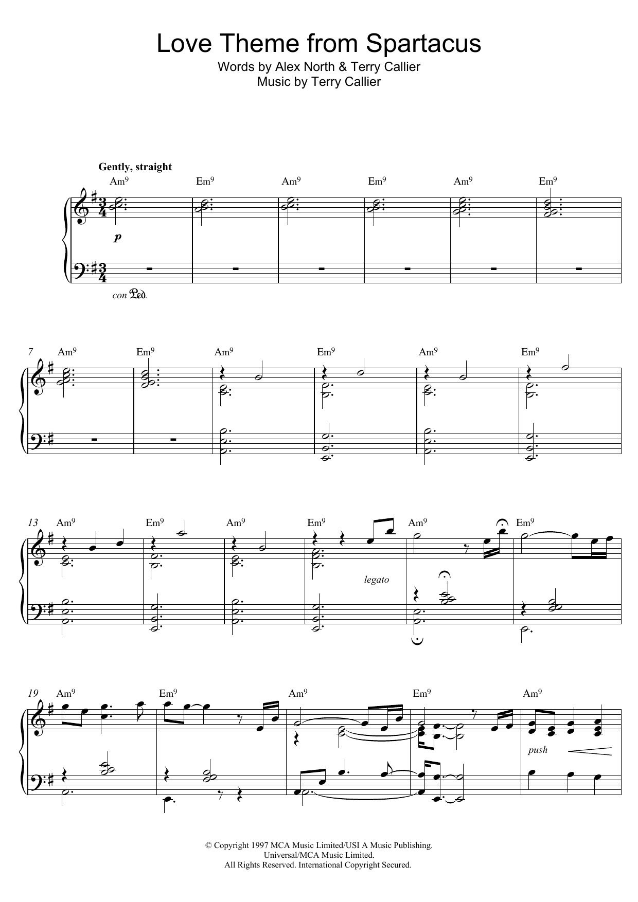 Bill Evans Love Theme From Spartacus sheet music notes and chords. Download Printable PDF.