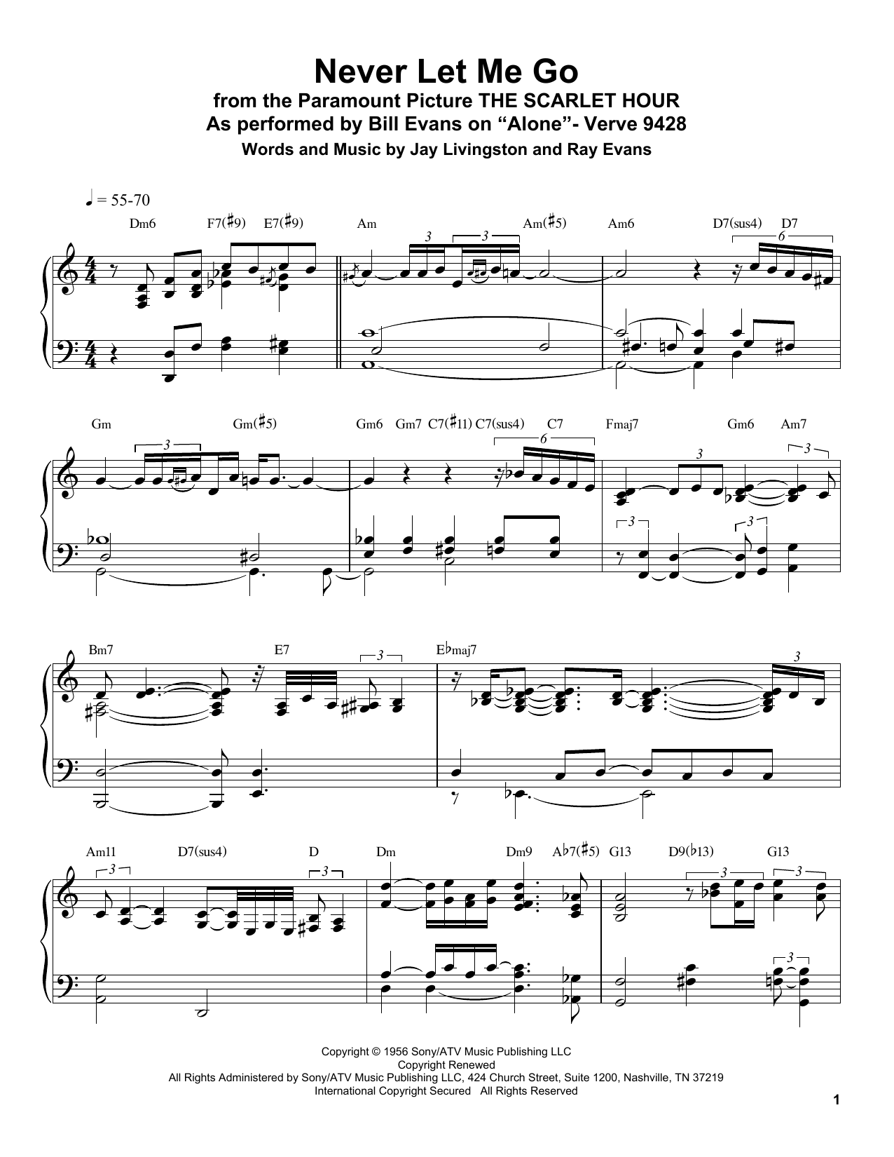 Bill Evans Never Let Me Go sheet music notes and chords. Download Printable PDF.