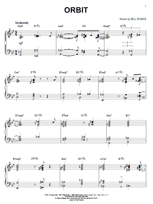 Bill Evans Orbit sheet music notes and chords arranged for Piano Solo