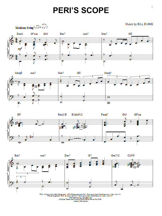 Learn to play Bill Evans Peri's Scope (arr. Brent Edstrom) sheet music for Piano Solo in minutes. Price: 7.8900$ Bill Evans Peri's Scope (arr. Brent Edstrom) sheet music notes and chords arranged for Piano Solo