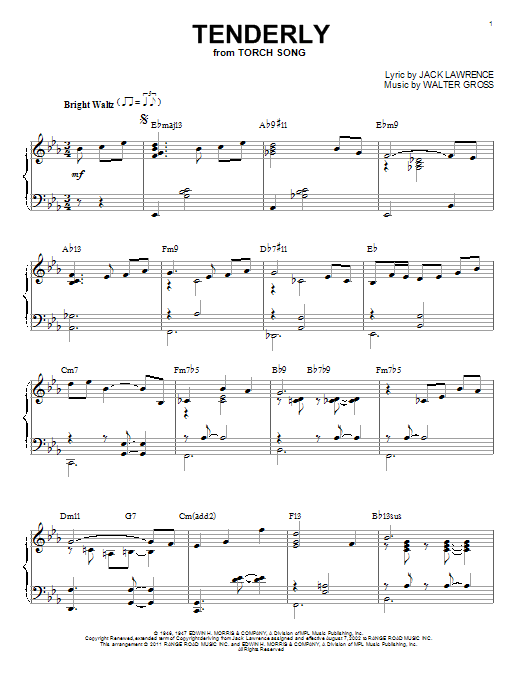 Bill Evans Tenderly [Jazz version] (arr. Brent Edstrom) sheet music notes and chords. Download Printable PDF.